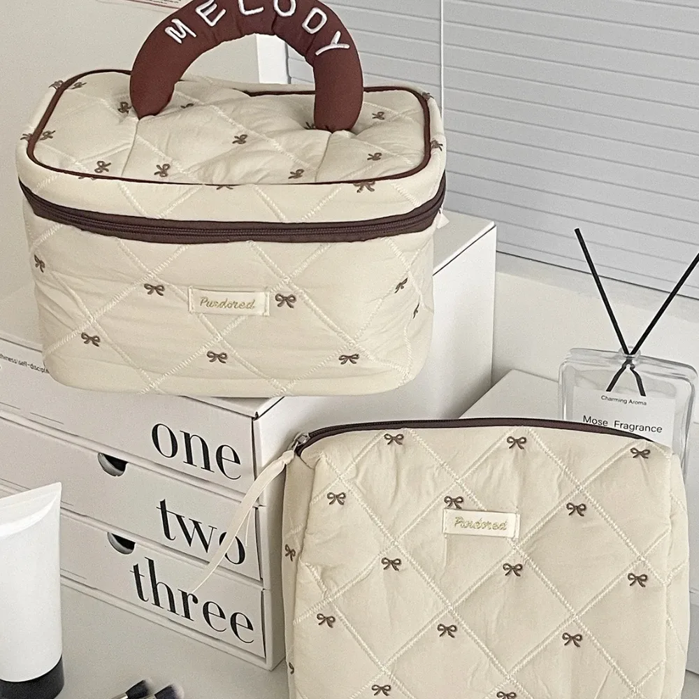 mode marron arc gâteau femmes maquillage sac à fermeture éclair grande capacité fourre-tout organisateur toilette cosmétique pochette dames maquillage sac à main 2025