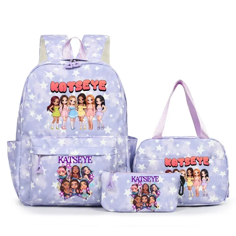 sac à dos katseye music avec imprimé neige, capacité 3 pièces, pour étudiants du collège/lycée, avec sac à déjeuner, sac de voyage, mochila pour femme