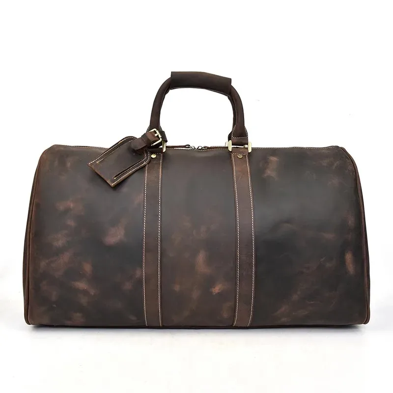 sac de voyage vintage en cuir véritable pour homme, fourre-tout de voyage, grand sac de week-end, sac de sport en peau de vache, bagage à main pour homme, grands sacs à main, 60cm
