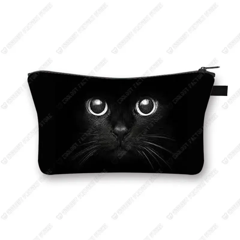 sac de rangement de cosmétiques pour femmes, sac de maquillage de marque à la mode avec imprimé de chat noir mignon