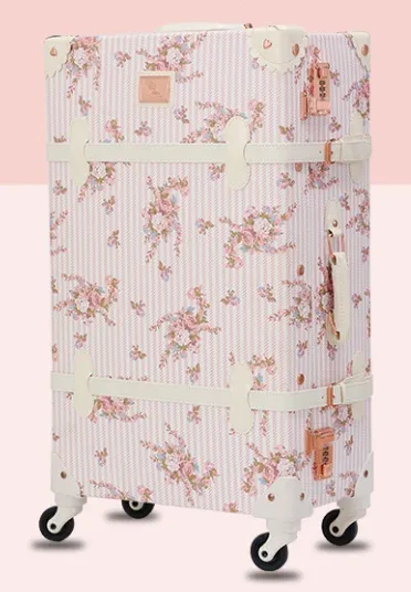 valise de cabine à imprimé floral de créateur-bagage spinner en cuir pu avec étui à cosmétiques, valise trolley rétro pour voyage pour femmes