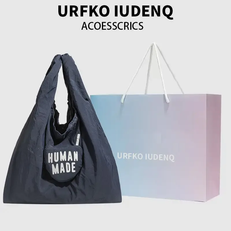 sac de rangement human made 2026 pour hommes et femmes, sac fourre-tout pliable imprimé love, sac de courses portable et imperméable pour usage quotidien