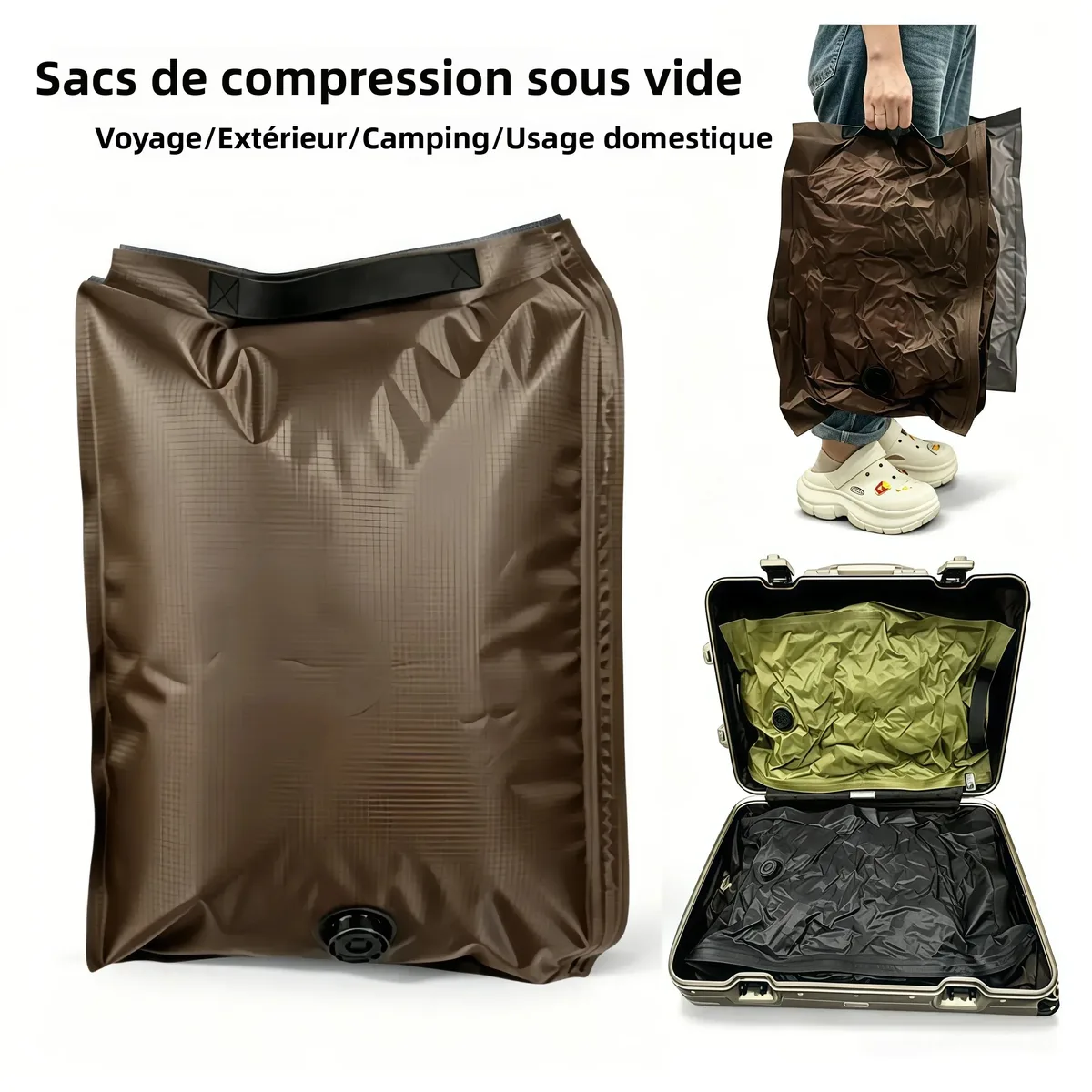 tissu vide compression pack 3d hermetique auto compression pet pe 12l 23l anti rayure abrasion, sans pompe reutilisable maison voyage bagage organisateur noir gris marron pliable compact durable leger valve unique