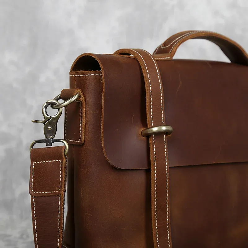 sac à main rétro en cuir pour hommes, sac à bandoulière avec couche supérieure en cuir de vache, porte-documents crazy horse, sacoche d'ordinateur de grande capacité, nzpj