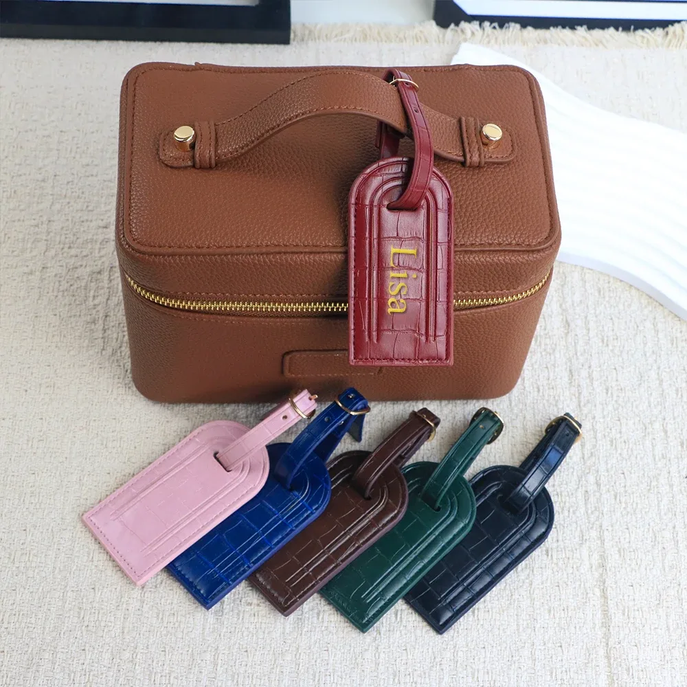 étiquette de bagage personnalisée en cuir pu avec motif crocodile pour valise, pour éviter la perte