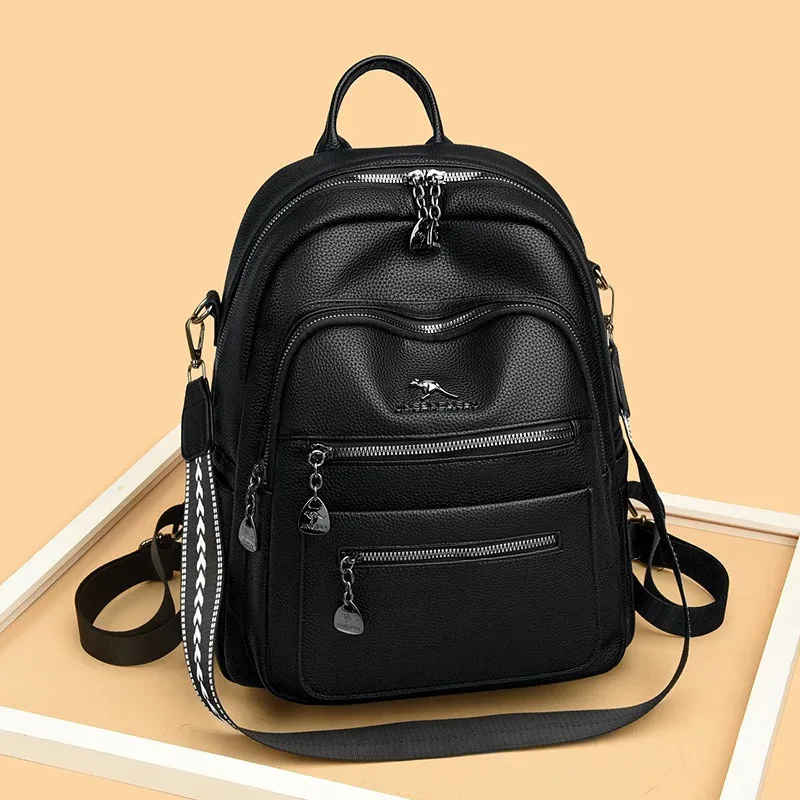 sac à dos en cuir véritable pour femmes, tendance, grande capacité, polyvalent, pour les déplacements quotidiens, les voyages, avec sangle réglable et fermeture éclair