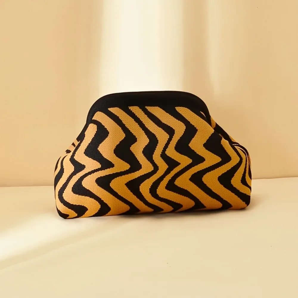 pochette à maquillage tricotée à rayures géométriques, sac de rangement cosmétique portable, pochette de voyage, trousse de toilette pour femmes, grande capacité pour usage quotidien