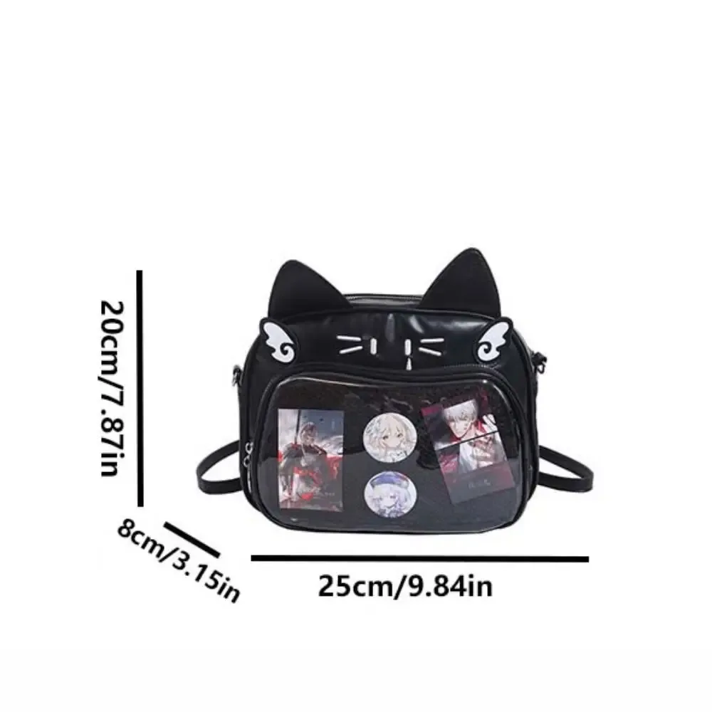 sac à fermeture éclair mignon, itabag chat kawaii, sac en coton pu, poche transparente, sac pour petits objets, sac de rangement pour badges, sacs à dos tendance pour filles