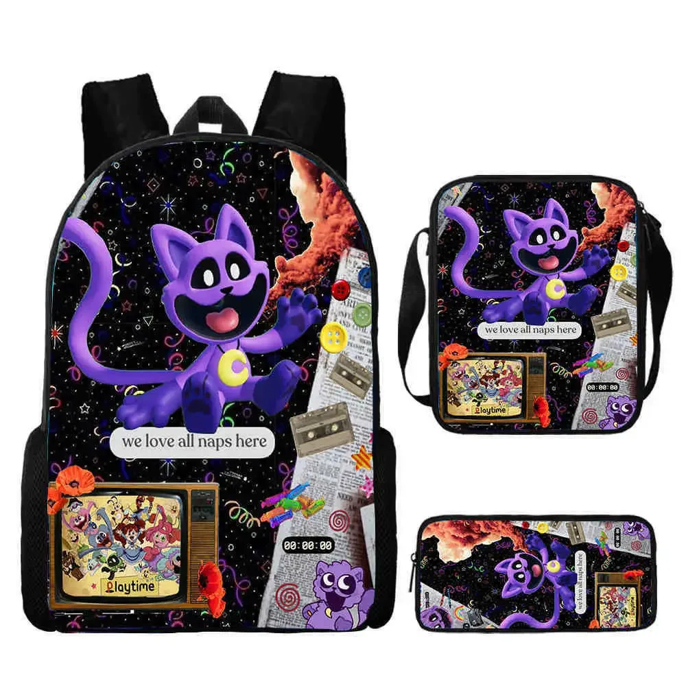 ensemble de sac à dos d'école smiling 3d critters avec sac à crayons, sacs initiés, grande capacité, dessin animé, jeu d'amine, sac à dos pour enfant, 3 pièces