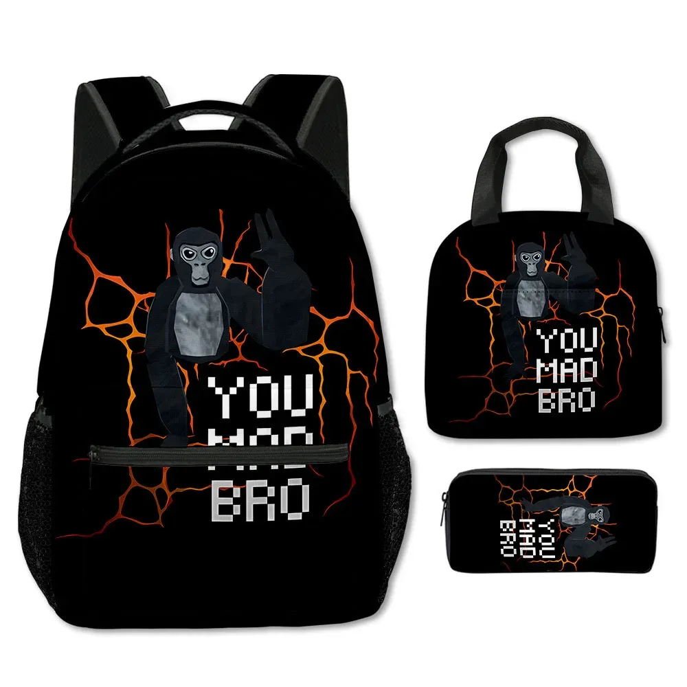 mode nouveauté cool nouveauté gorille tag impression 3d 3 pièces/ensemble étudiant sacs d'école sac à dos pour ordinateur portable bandoulière sac à déjeuner porte-crayon