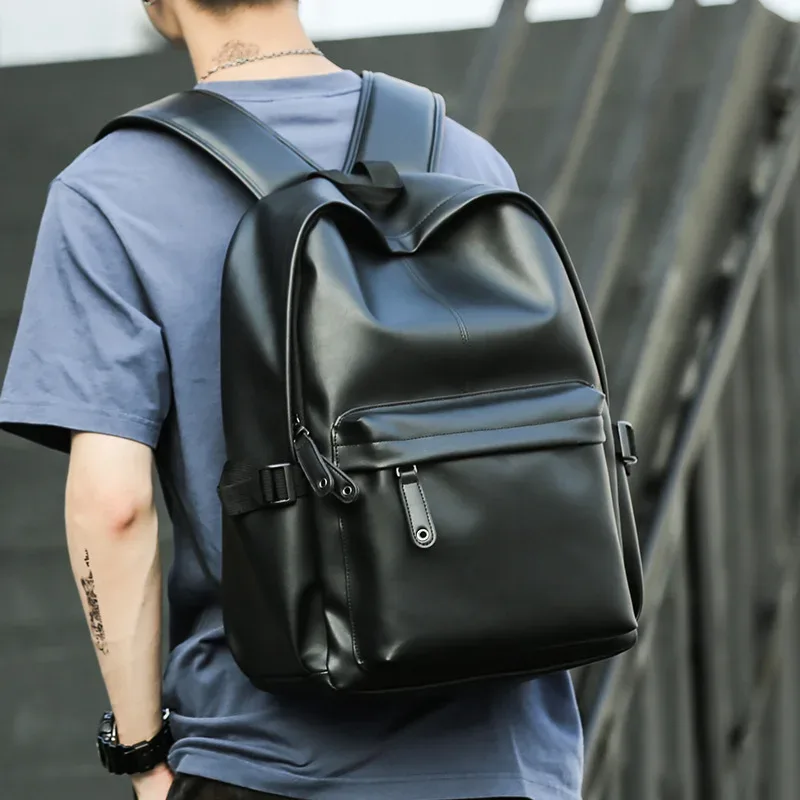 Sac à dos de luxe en cuir PU souple pour hommes, sacs pour ordinateur portable de 15 pouces, sacs de voyage de grande capacité, cartable d'étudiant