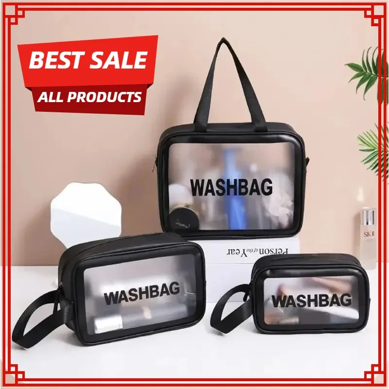 Sac cosmétique portable imperméable, grande capacité, anti-poussière, sacs de rangement pour maquillage, sacs de voyage transparents en PVC à la mode