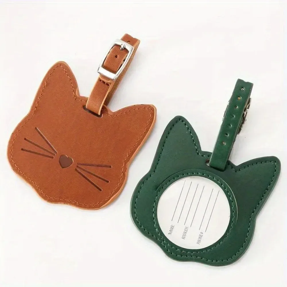 nouvelle étiquette de bagage en cuir, porte-adresse d'identification de valise, étiquette d'embarquement de bagages, étiquette portable, chat mignon, accessoires de voyage