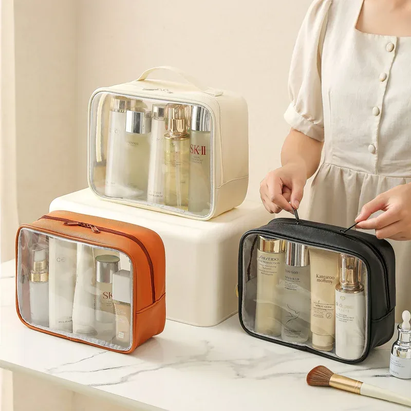 sac cosmétique transparent pour femmes, organiseur de maquillage en pvc transparent avec fermeture éclair, étui de rangement portable pour articles de toilette de voyage