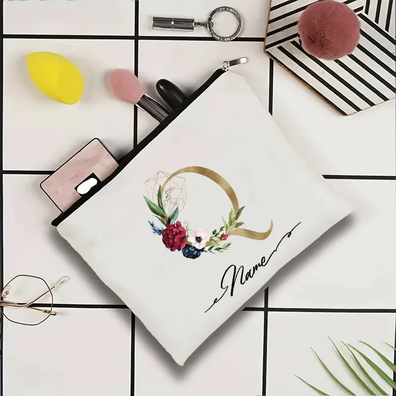trousse de toilette personnalisée pour femmes avec motif géométrique à motifs de roses, idéale pour les fêtes en plein air ou comme cadeau pour un professeur. sac de rangement pour maquillage.