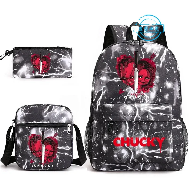 sacs à dos chucky pour enfants, 3 pièces, cartables pour étudiants et adolescents, sacs d'école pour garçons et filles, trousse à crayons, sacs à bandoulière, sac de voyage