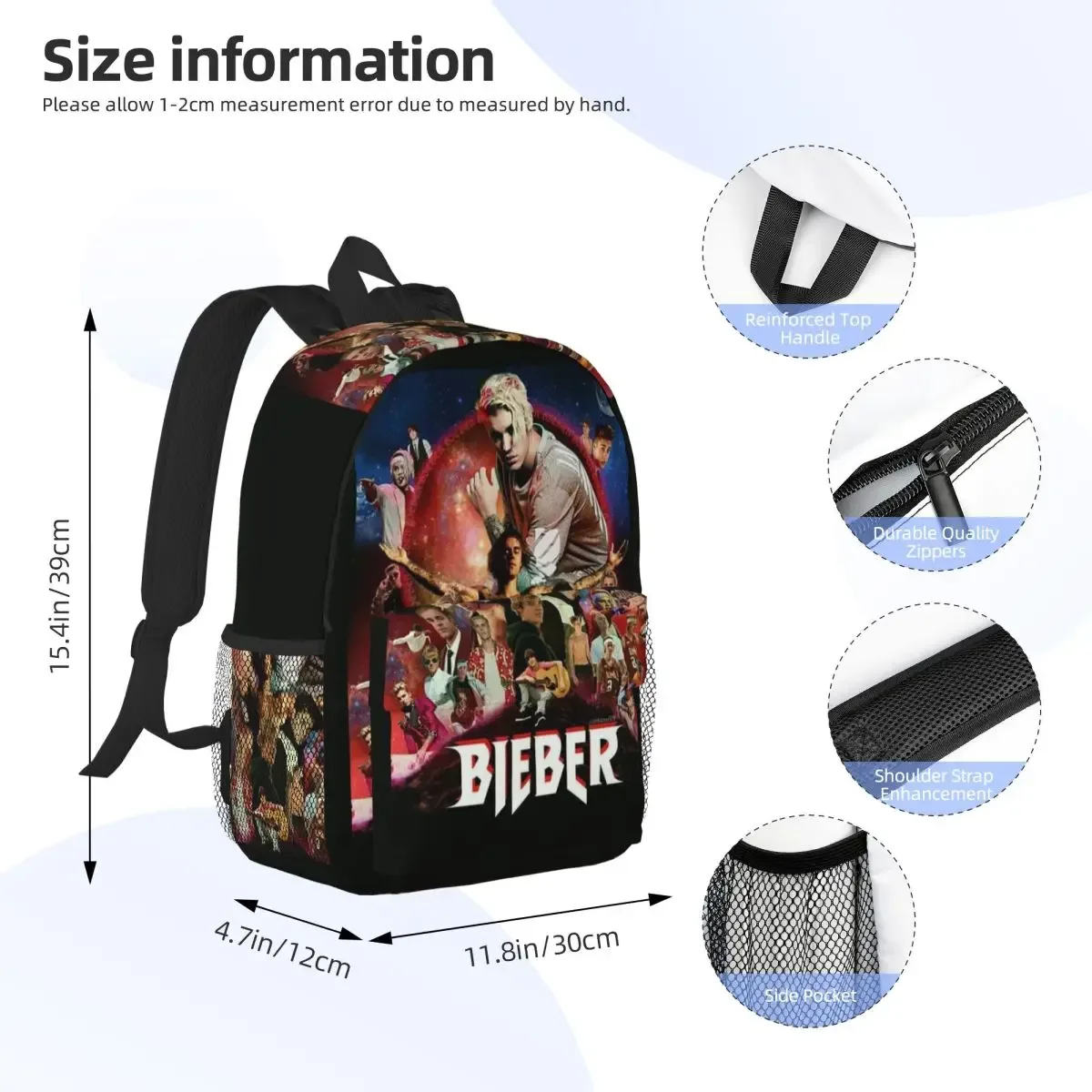 sac à dos justin bieber pour étudiants, garçons et filles, sac d'école pour hommes et femmes, sacs à bandoulière pour ordinateur portable