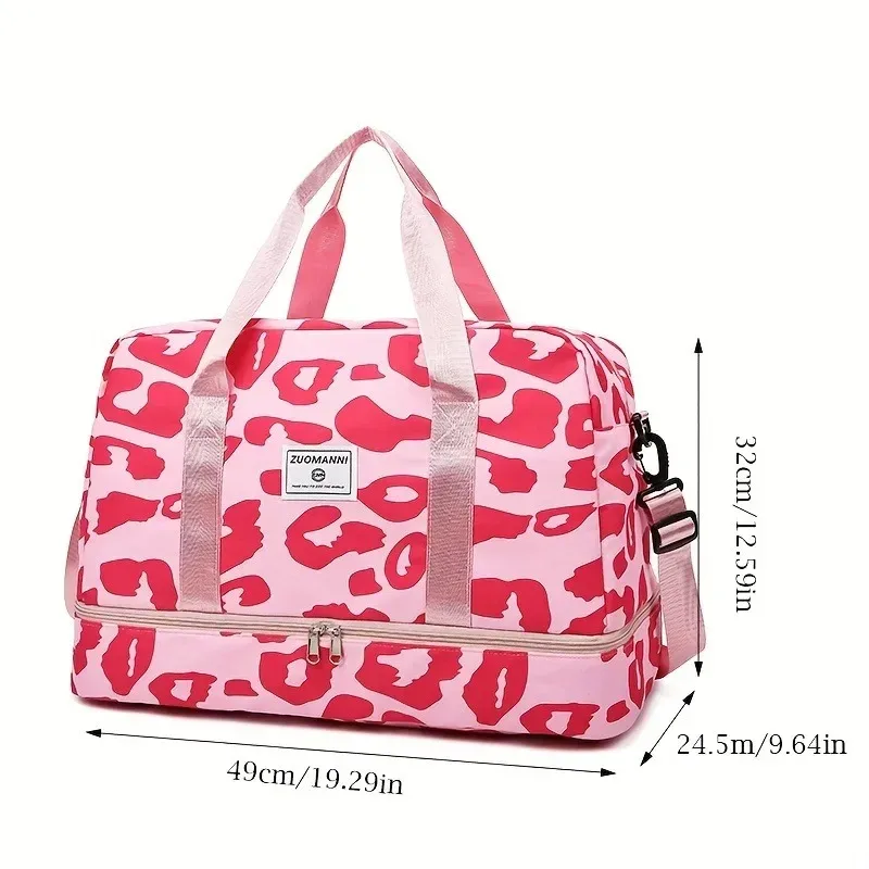sac de voyage en nylon de grande capacité avec imprimé animal, sac de sport et de gym, sac de week-end portable pour femmes, sac de nuit.