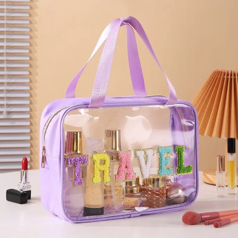 trousse de toilette de maquillage transparente, sacs de bain de plage de natation, sac de lavage de voyage portable, étui à cosmétiques en cuir pu, pvc étanche, nouveau