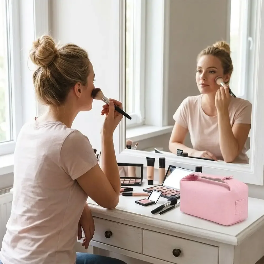 Sac de rangement cosmétique tendance grande capacité en toile, trousse de toilette portable, pochette de maquillage
