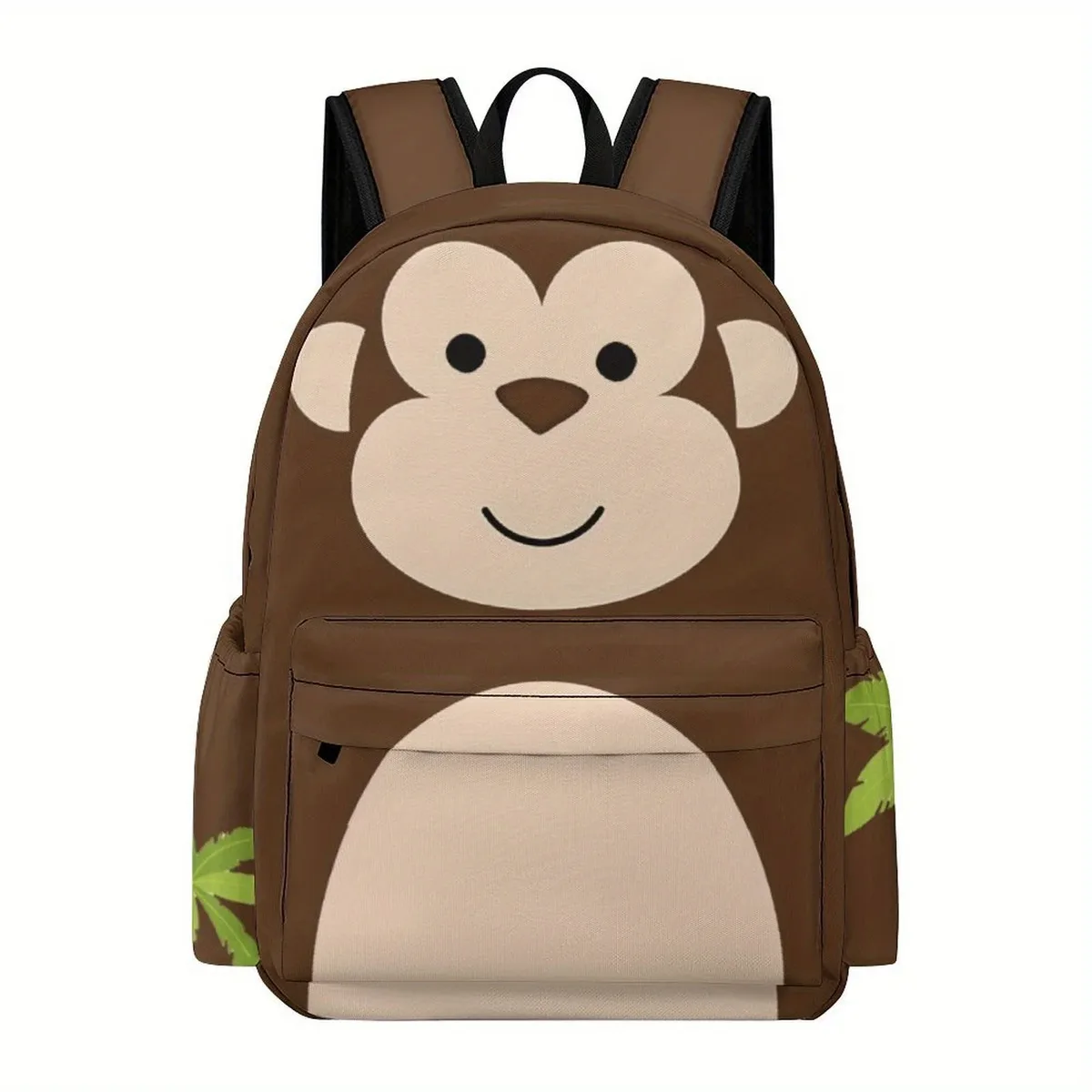 sac à dos d'université léger et mignon, imprimé singe de dessin animé, tissu oxford avec bretelles réglables et détachables, plusieurs