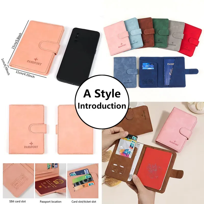 portefeuille de voyage en cuir pu souple multi-fentes avec logo avion, fermeture à pression, porte-cartes sim et porte-documents d'identité