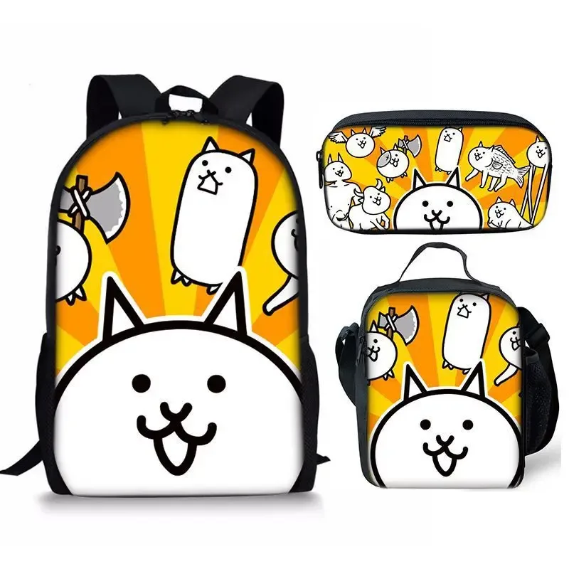 the battle cats – ensemble de trois pièces, sac à dos pour étudiant, sac à stylos, sac de repas, ensemble de trois pièces