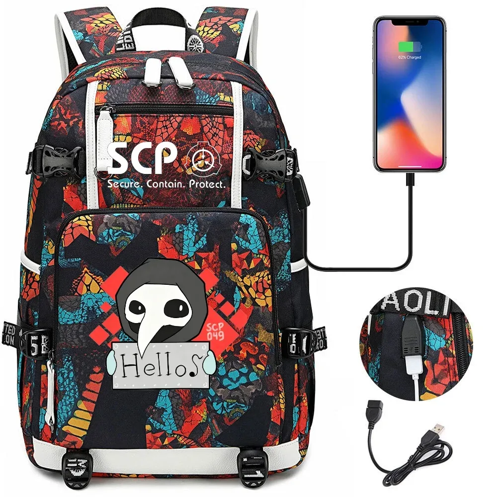 scp secure contain protect sac à dos pour fille et garçon, cartable, grande capacité, sac pour ordinateur portable, étanche, multifonction, chargement usb