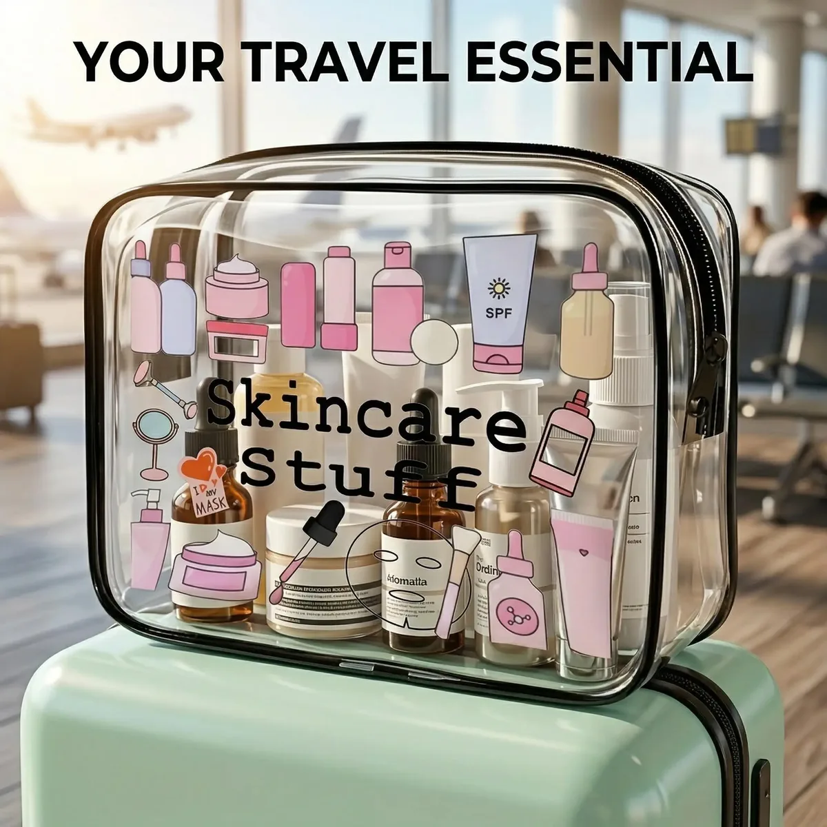 1 pièce Trousse de maquillage transparente, organiseur de voyage pour produits de soin et articles de toilette, approuvée TSA, pochette cosmétique étanche pour femme