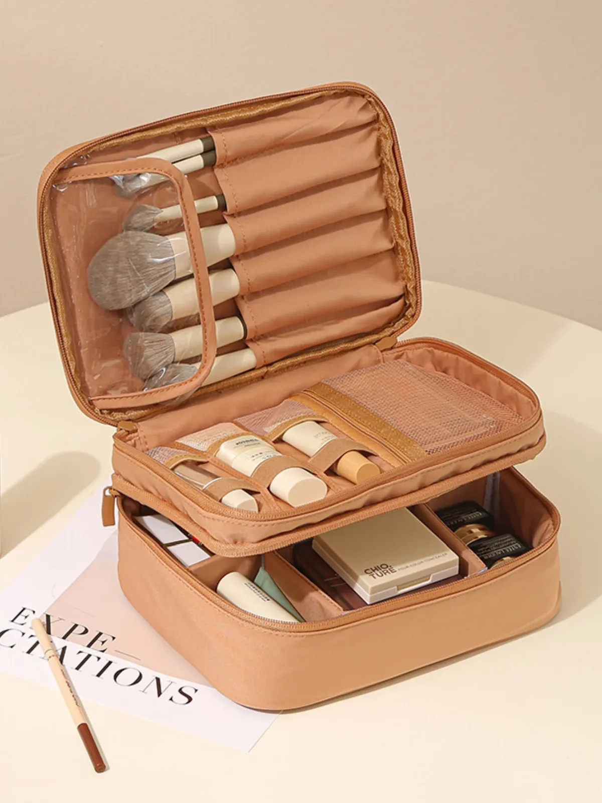 matériel en tissu oxford épais, simple ou double couche, trousse de toilette et de maquillage à la mode, adaptée aux voyages, aux voyages au travail, aux sorties quotidiennes, aux câbles de données