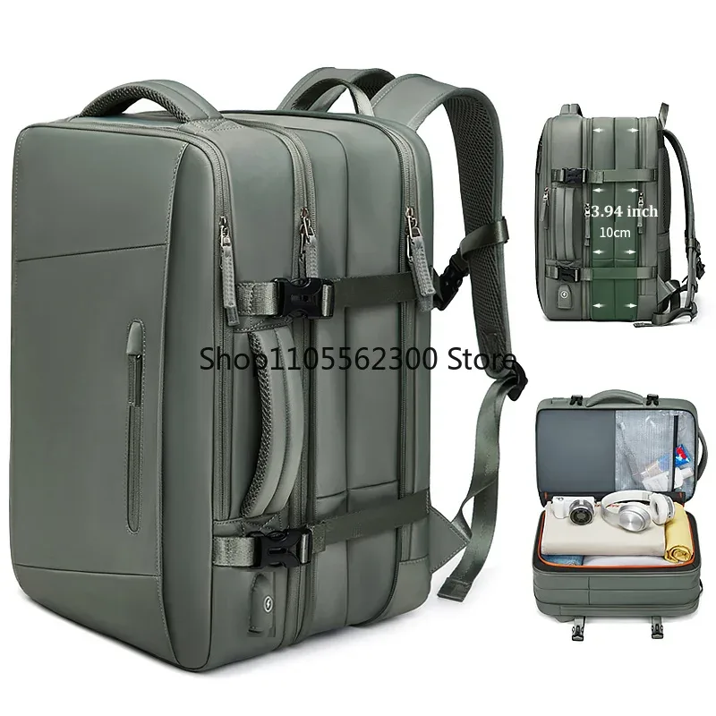 Sac à dos de voyage pour hommes et femmes, extensible, 39l, pour randonnée, ordinateur portable, chargement USB, 17 pouces, étanche, pour l'école