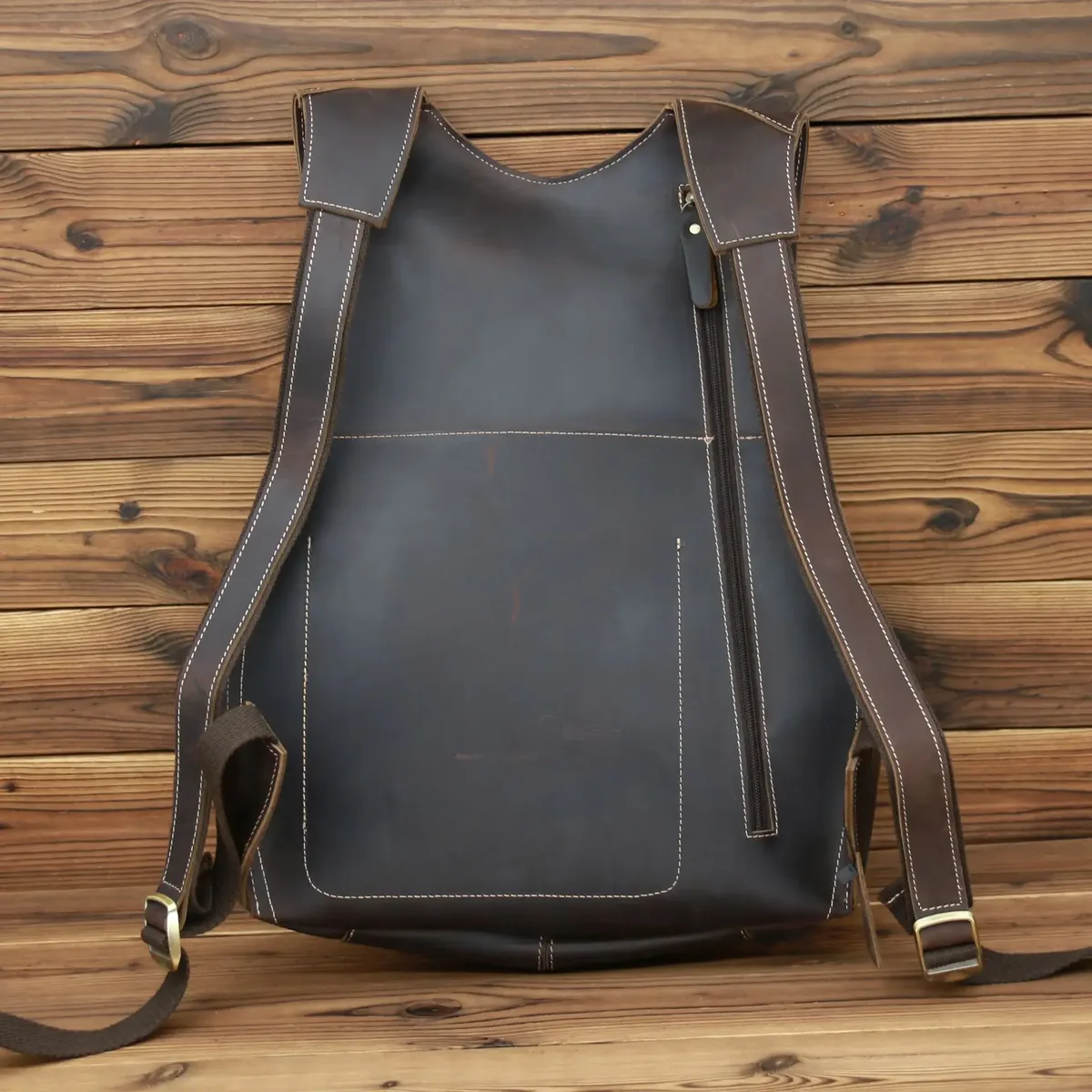 sac à dos en cuir de vache crazy horse pour hommes, sac à dos rétro décontracté marron foncé, 2108