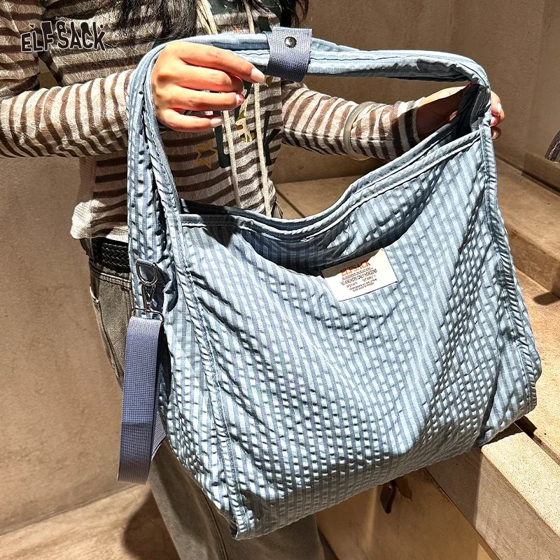 elfsack 2025 été nouveauté y2k plaid sac fourre-tout grande capacité coréen collège style bandoulière sac à bandoulière pour femme