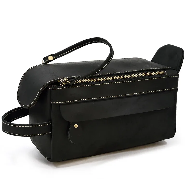 petit sac de voyage de bonne qualité, portefeuille de voyage en cuir crazy horse, sac de rangement, sac de maquillage de lavage pour trousse de toilette de voyage