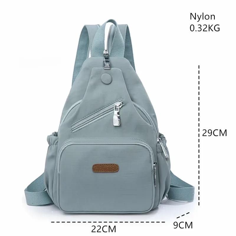 sac de poitrine en nylon imperméable pour femmes, sac à dos à bandoulière à la mode, sac à bandoulière de voyage léger à poche pour un usage quotidien