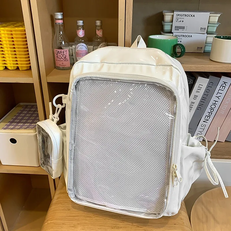 sacs d'école pour étudiants japonais de grande taille, sac à dos ita en cuir pu avec porte-monnaie transparent, offre spéciale