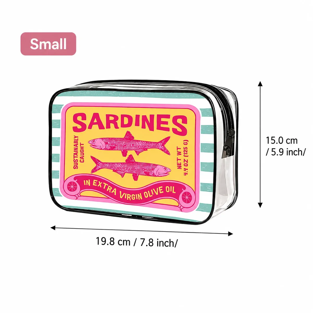sac cosmétique transparent en pvc, trousse de toilette imperméable, imprimé sardines, organisateur de maquillage de voyage, pochette cosmétique, sac de rangement pour produits de beauté pour femmes