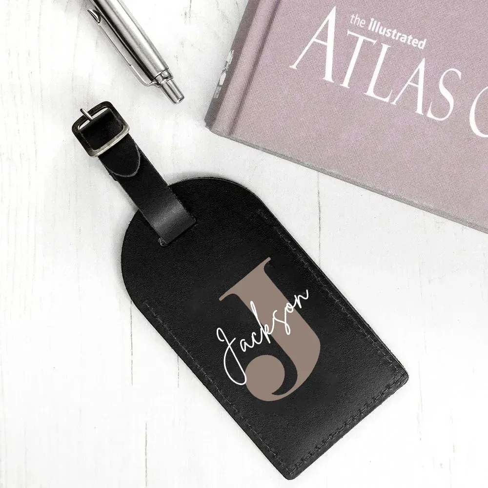 initiale personnalisée avec nom monogramme étiquette de bagage en cuir pu pour valise bagages sac à main étiquettes sac de voyage étiquette meilleur cadeau