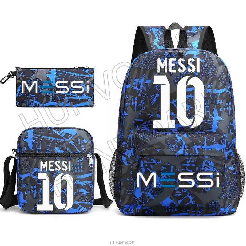 sac à dos super stars messi pour enfants, football, école, voyage, ordinateur portable, adolescents, étudiants, femmes, hommes, 3 pièces