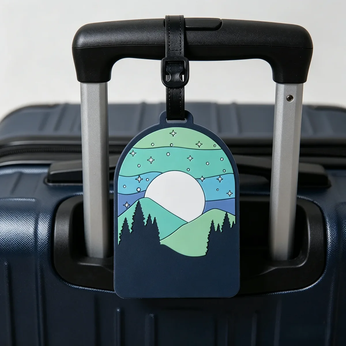 étiquette de bagage pour valises, étiquettes d'identification de bagages avec paysage de montagne et de coucher de soleil pour le voyage, protection de la vie privée pour sacs de voyage
