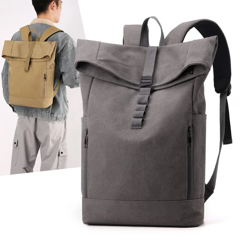 sac à dos roulant roulé voyage 15,6 pouces ordinateur portable sac à dos d'affaires sac d'école de randonnée en plein air sacs de rangement de bagages de week-end en toile