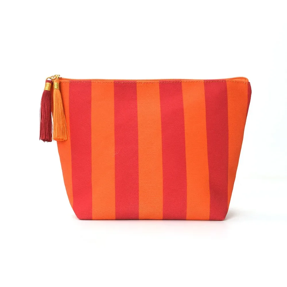 sac de maquillage portable en velours côtelé, grande capacité, motif rayé, sac de toilette, sac de rangement, utilisation en voyage