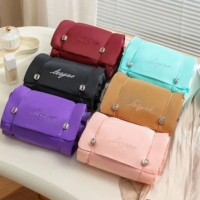 trousse de maquillage détachable 4-en-1, organiseur de cosmétiques pliable avec pochettes amovibles pour les voyages et le quotidien