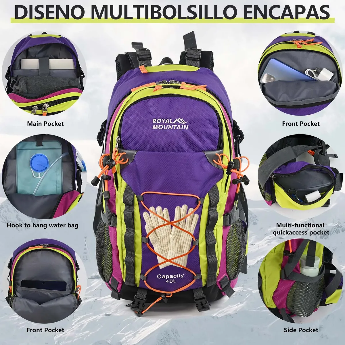 sac à dos de randonnée et d'extérieur de 30l avec housse de protection contre la pluie, tissu résistant à l'eau, multi-compartiments, adapté à tous les genres et à tous les environnements.