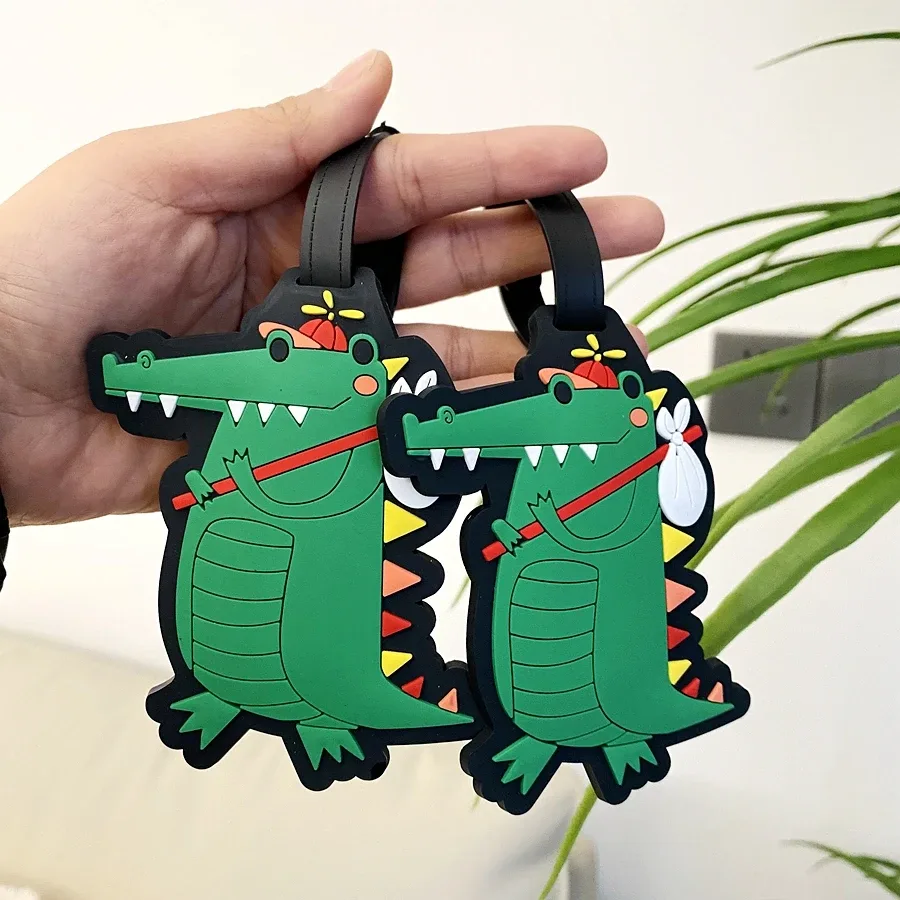 Étiquette de bagage dinosaure vert, étiquette de nom de voyage pour valise, sac à dos, Station d'aéroport, étiquettes volantes d'embarquement mâle/femelle, 1 pièce/2 pièces