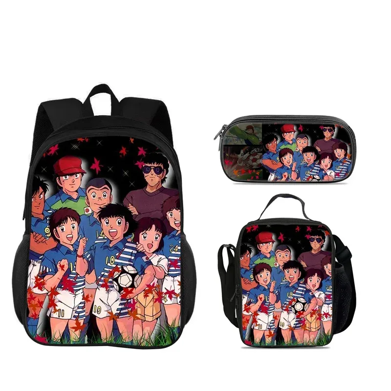 captain tsubasa – ensemble de 3 sacs à dos, trousse à crayons, sac isotherme, durable, tendance, polyvalent, pour l'école, pour garçons et filles, meilleur cadeau d'anniversaire