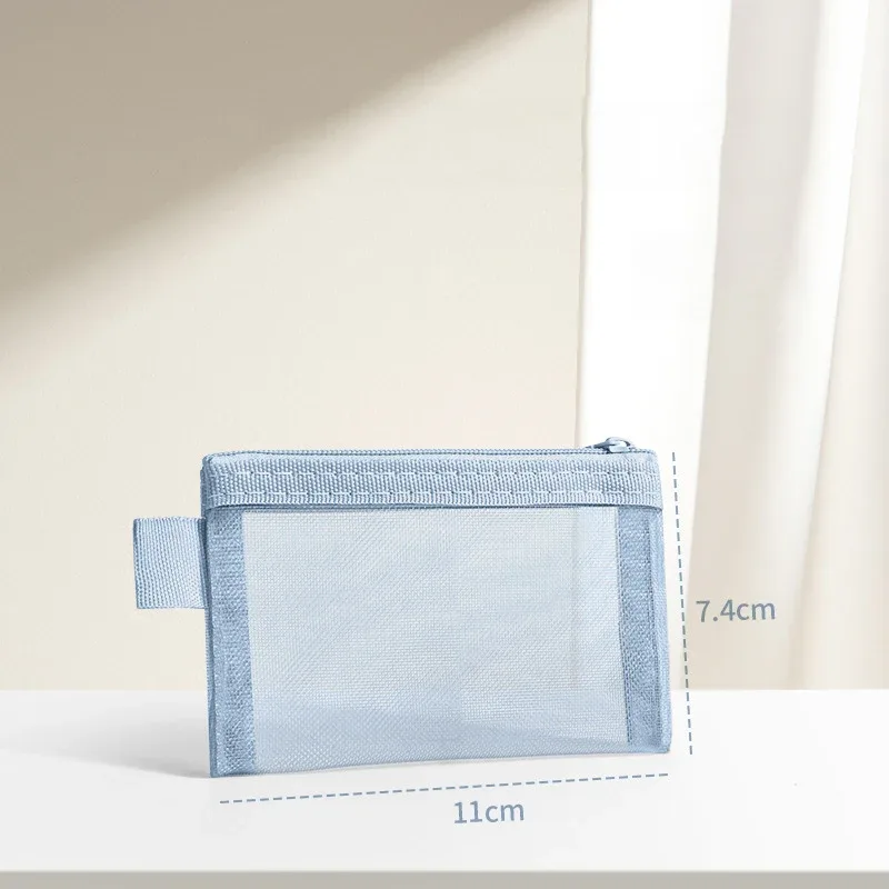 1 pièce nouvelle mini pochette de rangement portable en maille carrée avec fermeture éclair, porte-monnaie de voyage