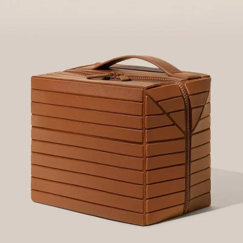 sac de voyage à maquillage en cuir pu rayé pour femme 2026, organiseur de cosmétiques chic à coque rigide portable grande capacité et double fermeture éclair