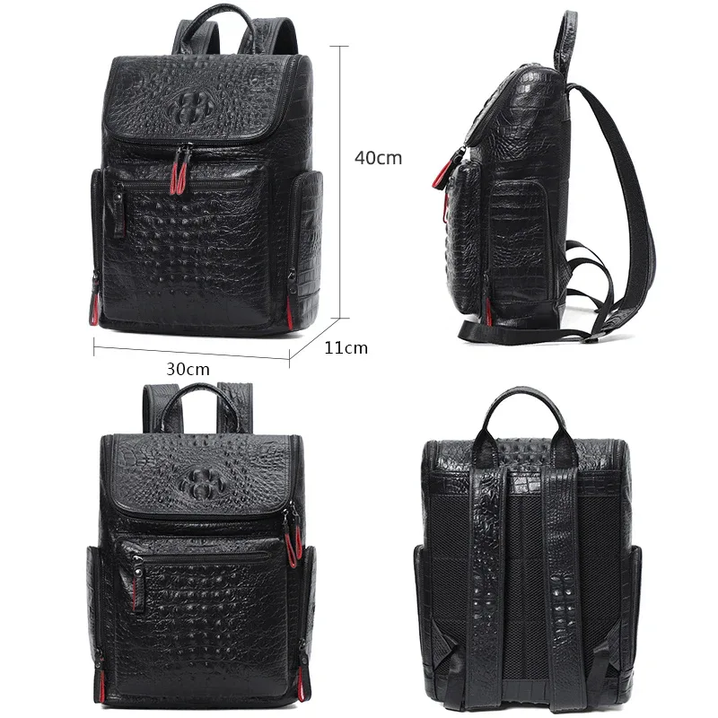 sac à dos en cuir de crocodile véritable pour ordinateur portable, sac à dos de voyage pour homme, grand sac à dos étanche pour adolescent, cartable, 15.6 pouces