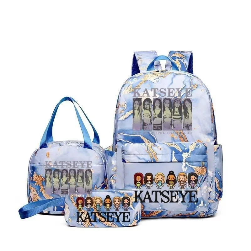 sacs à dos katseye à imprimé amusant avec sacs à lunch, multi-poches, camouflage, pour adolescents, sac à dos de voyage pour ordinateur portable, sac d'école pour femmes, mochila